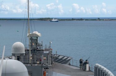 USS Blue Ridge leaves Guam after port visit
