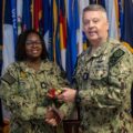RADM Waters gives Bravo Zulu belt buckles to Chaplains [Image 7 of 8]