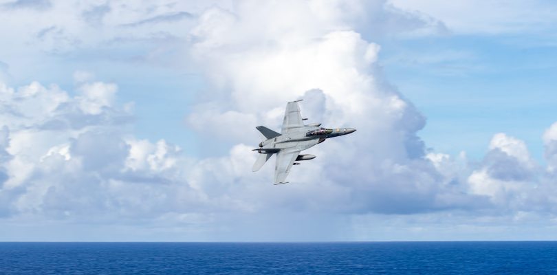 F/A-18 Super Hornet pilots practice touch-and-go landings — on Iwo Jima