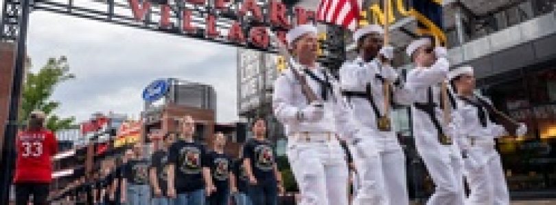 Future Sailors and Navy recruiters from Navy Talent Acquisition Group Mid-America take part in the 68th Annual Cardinal Company event [Image 2 of 3]
