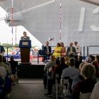 Navy christens Flight III Arleigh Burke-class destroyer after Korean War hero