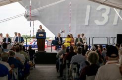 Navy christens Flight III Arleigh Burke-class destroyer after Korean War hero